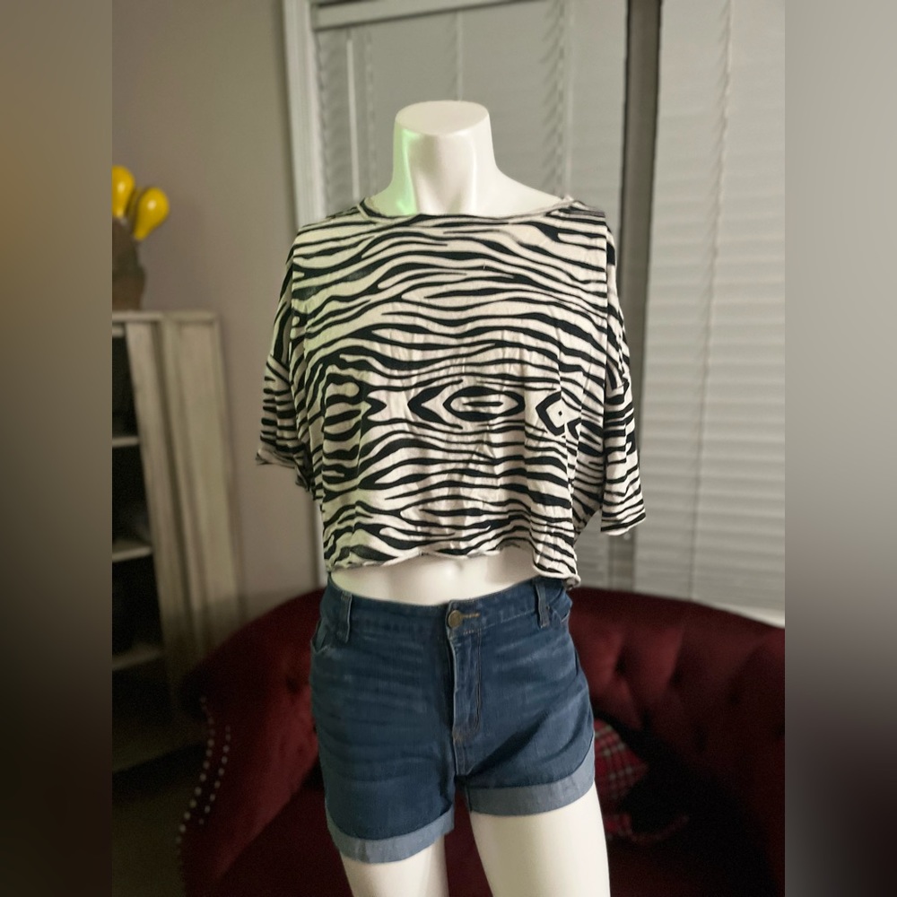 funky zebra striped crop top shirt